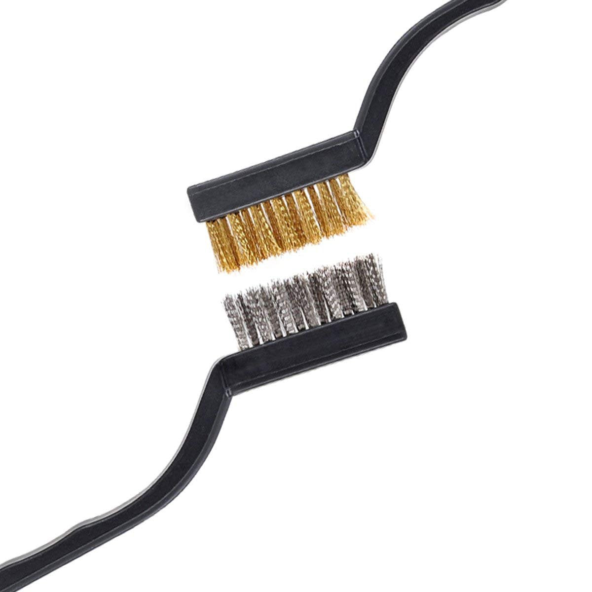 12-Piece Stainless Steel & Brass Wire Brush Set with Scraper and Bent Handle for Cleaning Weld Slag and Rust V1258-DP02-BOL-293