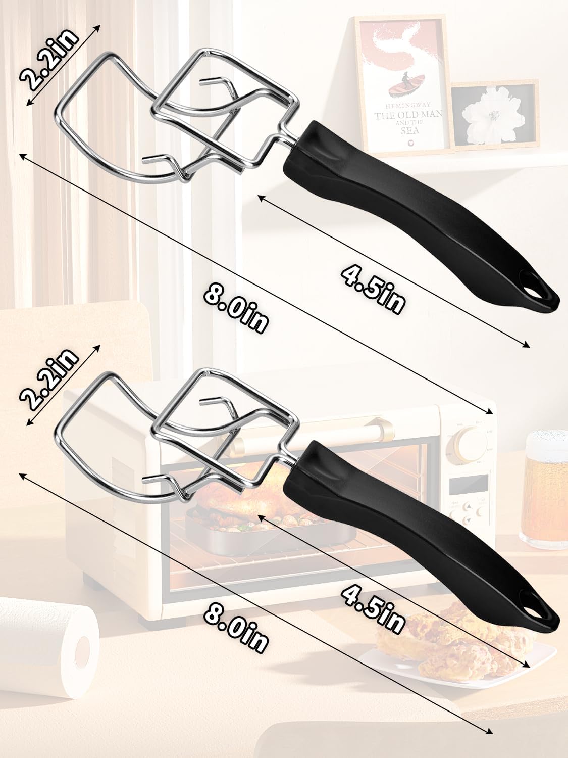 2-Piece Air Fryer Oven Baking Tray Puller Set - Oven Rack Puller Clip Handle Accessory for Air Fryers and V1258-DP02-BOL-298