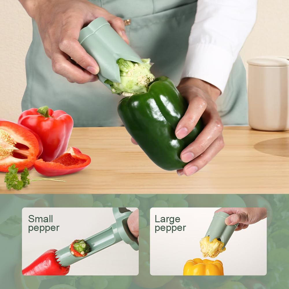 2-in-1 Green Capsicum Slicer and Seed Remover Tool - Fast Vegetable Seed Extractor Kitchen Gadget for Paprika V1258-DP02-BOL-299