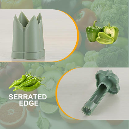 2-in-1 Green Capsicum Slicer and Seed Remover Tool - Fast Vegetable Seed Extractor Kitchen Gadget for Paprika V1258-DP02-BOL-299