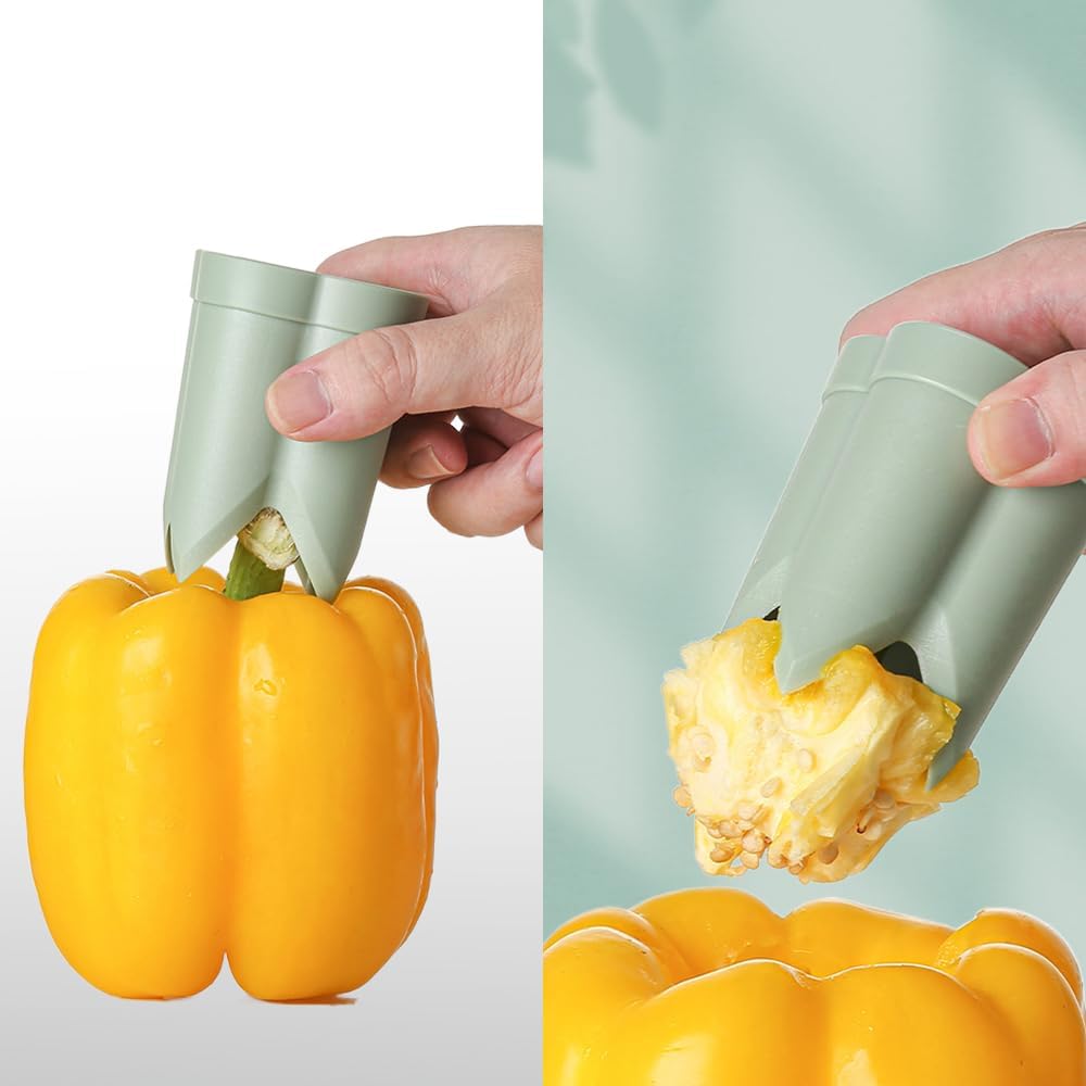 2-in-1 Green Capsicum Slicer and Seed Remover Tool - Fast Vegetable Seed Extractor Kitchen Gadget for Paprika V1258-DP02-BOL-299