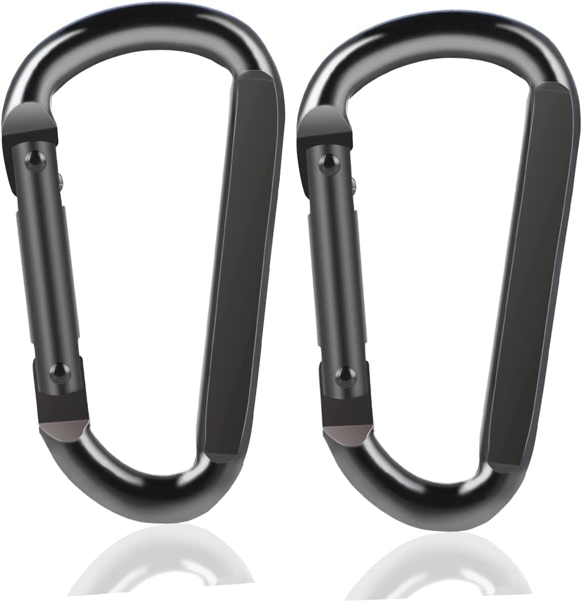 2 Pack Aluminum Black D-Shaped Carabiner 8cm - Camping Outdoor Keychain Clip for Backpack Keys V1258-DP02-BOL-30
