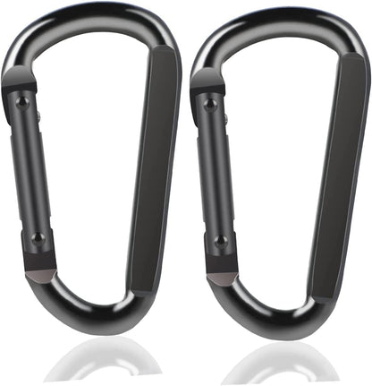 2 Pack Aluminum Black D-Shaped Carabiner 8cm - Camping Outdoor Keychain Clip for Backpack Keys V1258-DP02-BOL-30