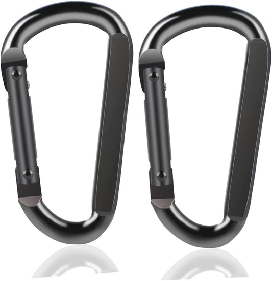2 Pack Aluminum Black D-Shaped Carabiner 8cm - Camping Outdoor Keychain Clip for Backpack Keys V1258-DP02-BOL-30