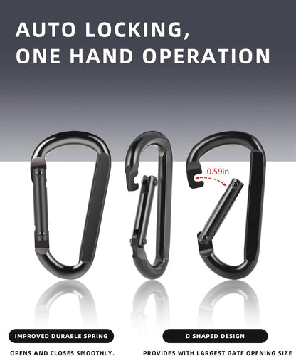 2 Pack Aluminum Black D-Shaped Carabiner 8cm - Camping Outdoor Keychain Clip for Backpack Keys V1258-DP02-BOL-30