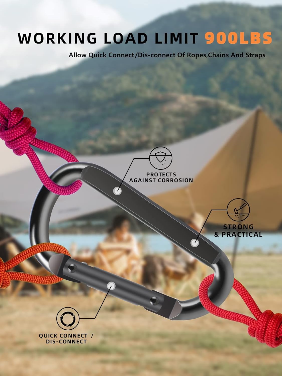 2 Pack Aluminum Black D-Shaped Carabiner 8cm - Camping Outdoor Keychain Clip for Backpack Keys V1258-DP02-BOL-30