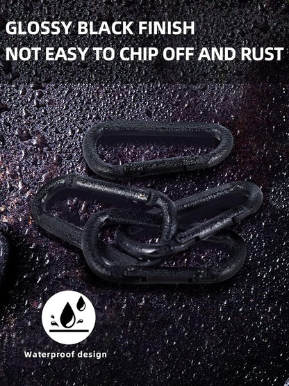 2 Pack Aluminum Black D-Shaped Carabiner 8cm - Camping Outdoor Keychain Clip for Backpack Keys V1258-DP02-BOL-30