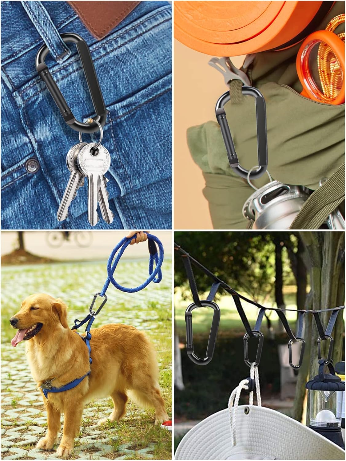 2 Pack Aluminum Black D-Shaped Carabiner 8cm - Camping Outdoor Keychain Clip for Backpack Keys V1258-DP02-BOL-30