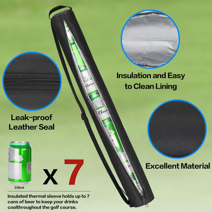 Universal Body Type Black Beer Can Warmer Sleeve for 7 Cans Golf Ball and Bag Warmer V1258-DP02-BOL-307