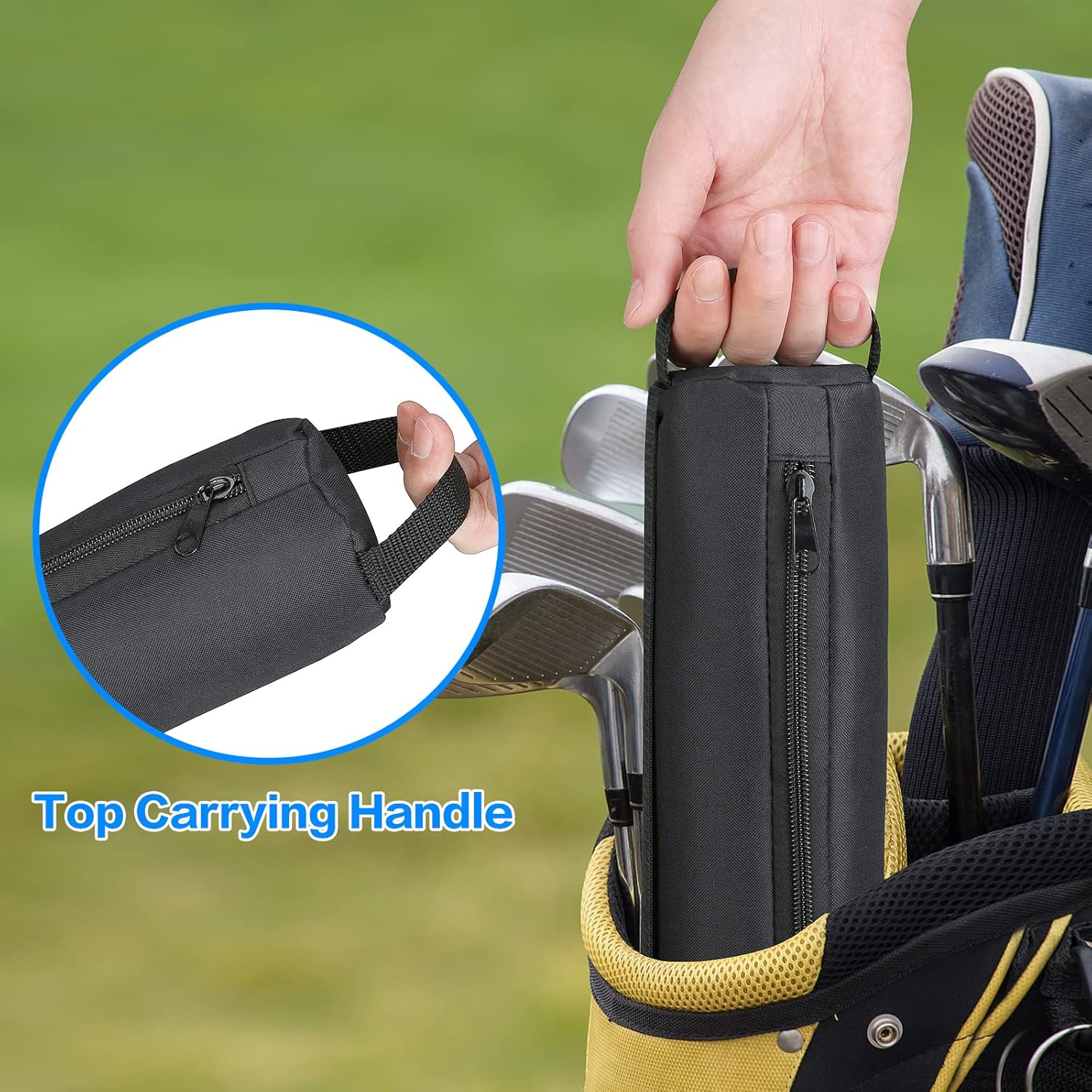 Universal Body Type Black Beer Can Warmer Sleeve for 7 Cans Golf Ball and Bag Warmer V1258-DP02-BOL-307
