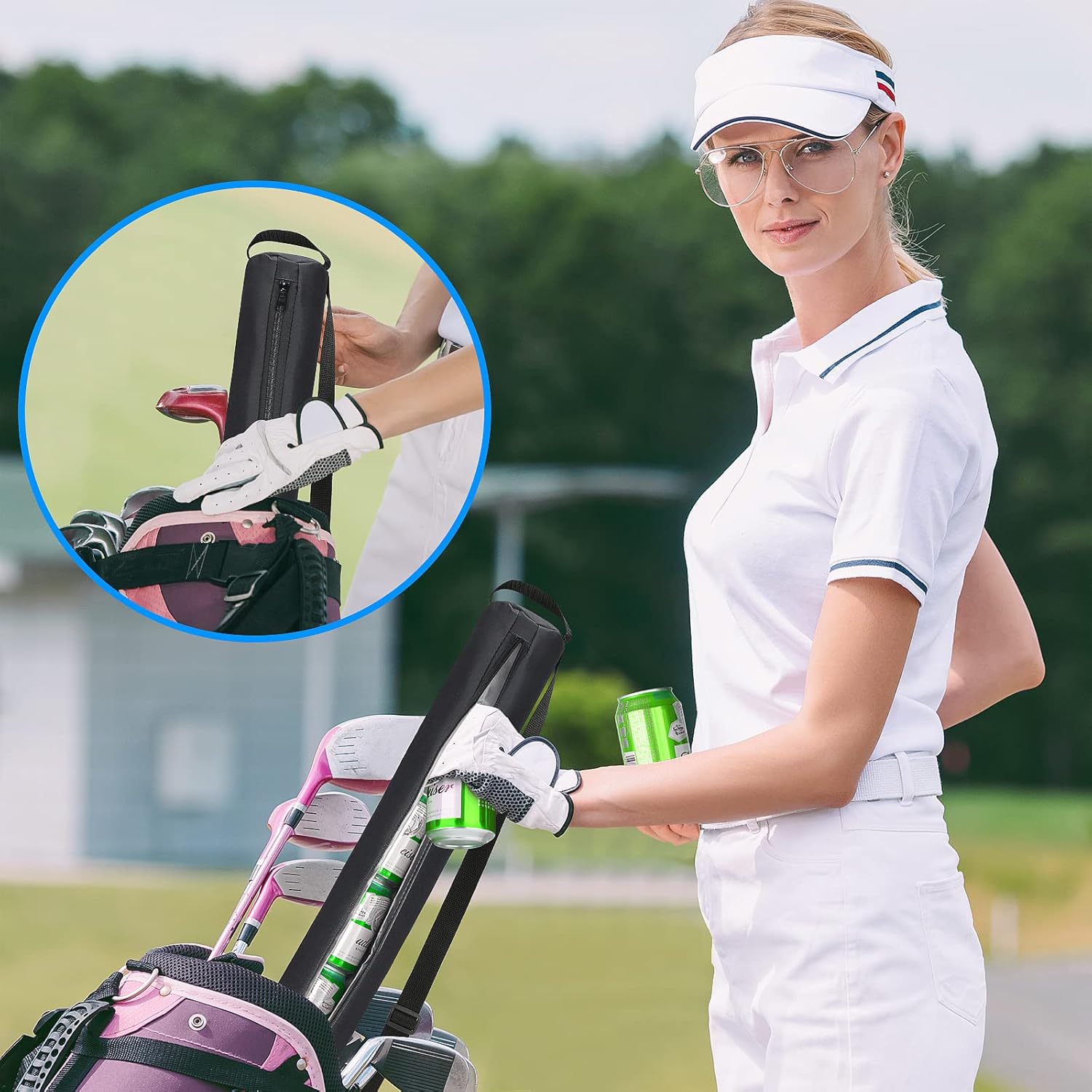 Universal Body Type Black Beer Can Warmer Sleeve for 7 Cans Golf Ball and Bag Warmer V1258-DP02-BOL-307