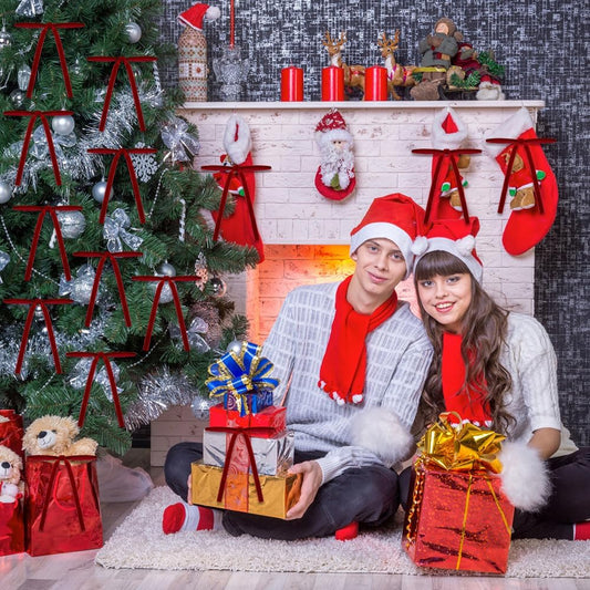24 Pack Red Felt Christmas Bows - Festive Ribbon Ornaments for Home Indoor Outdoor Party Wreath Decorations V1258-DP02-BOL-309