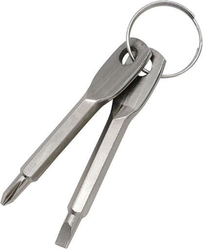2-in-1 Keychain Screwdriver - Mini Double-Ended Flat & Cross Head - Stainless Steel - Pocket-Sized Tool - V1258-DP02-BOL-31