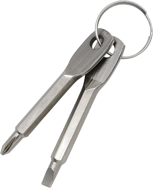2-in-1 Keychain Screwdriver - Mini Double-Ended Flat & Cross Head - Stainless Steel - Pocket-Sized Tool - V1258-DP02-BOL-31