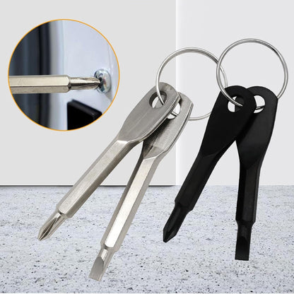 2-in-1 Keychain Screwdriver - Mini Double-Ended Flat & Cross Head - Stainless Steel - Pocket-Sized Tool - V1258-DP02-BOL-31
