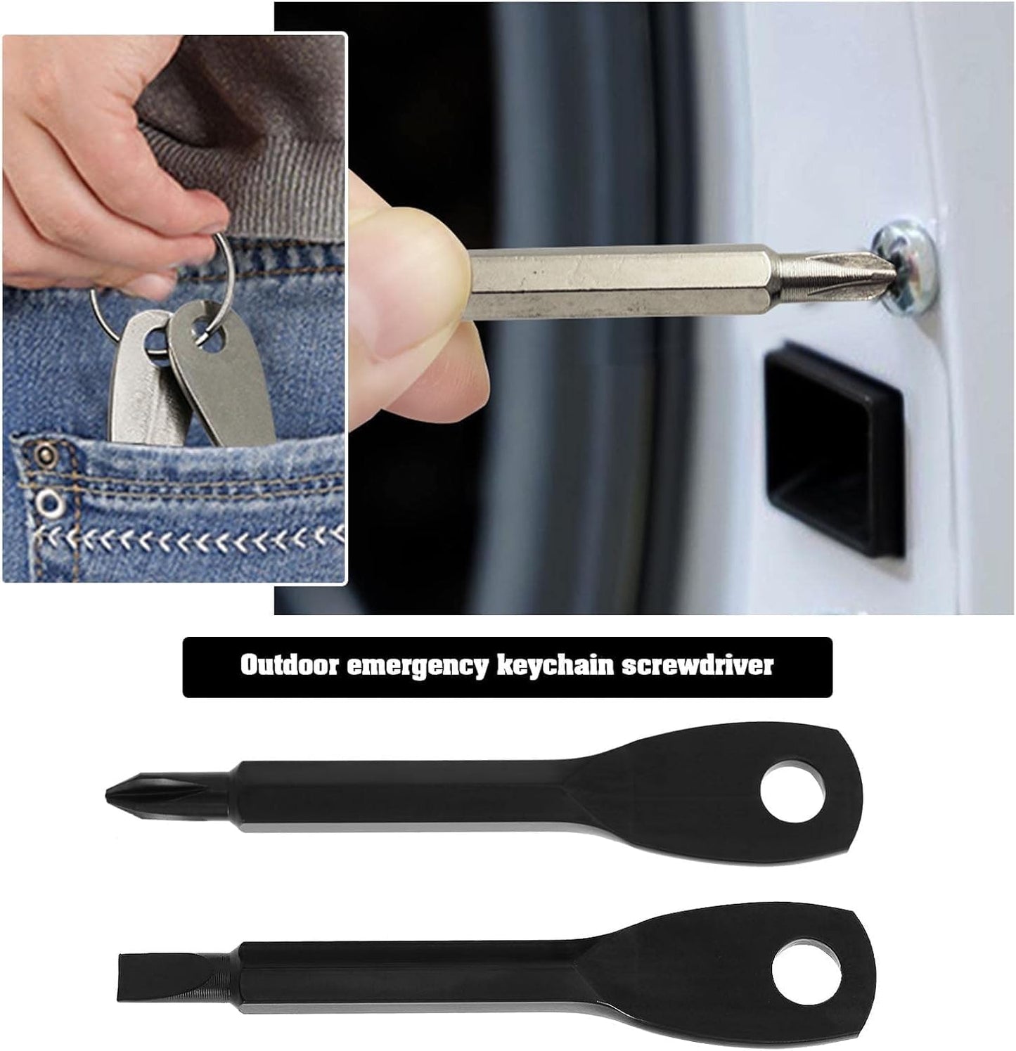 2-in-1 Keychain Screwdriver - Mini Double-Ended Flat & Cross Head - Stainless Steel - Pocket-Sized Tool - V1258-DP02-BOL-31