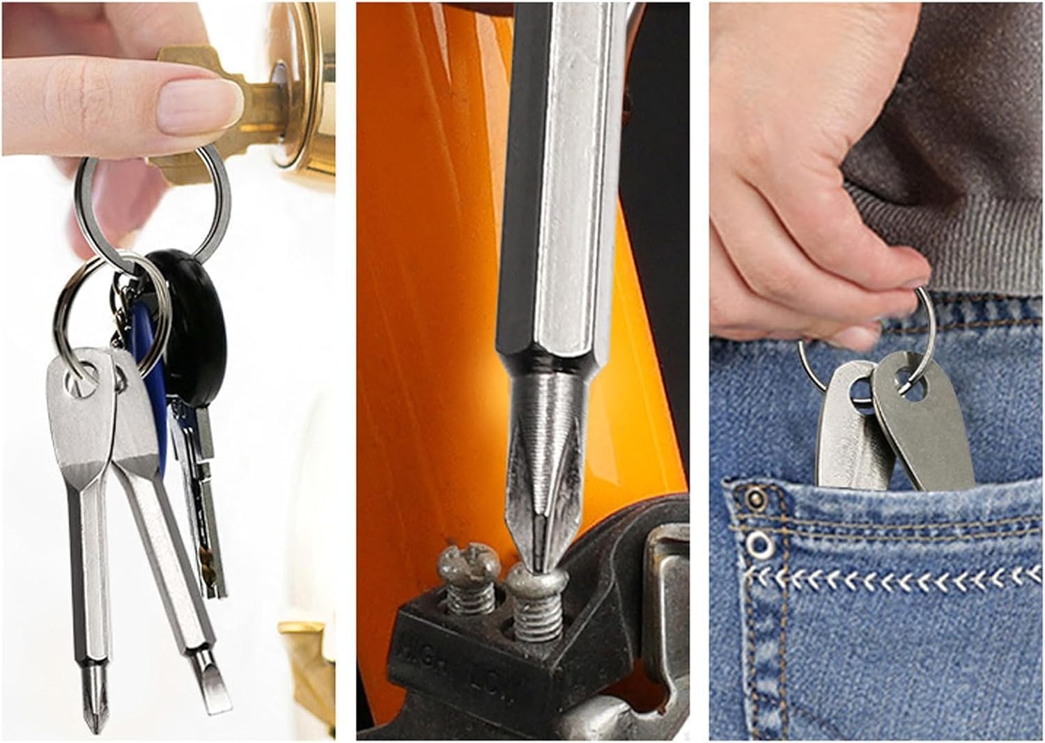 2-in-1 Keychain Screwdriver - Mini Double-Ended Flat & Cross Head - Stainless Steel - Pocket-Sized Tool - V1258-DP02-BOL-31