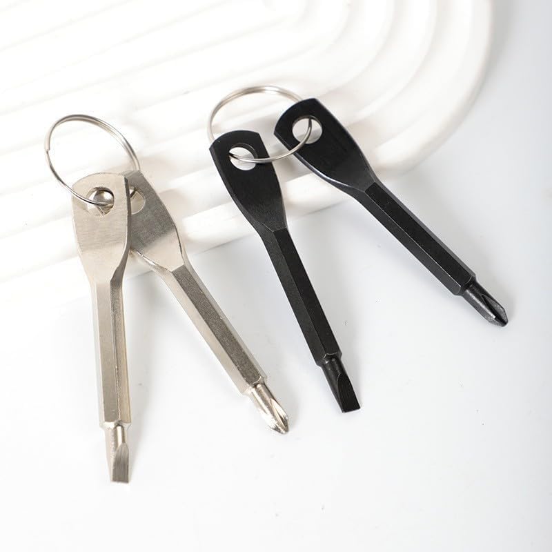 2-in-1 Keychain Screwdriver - Mini Double-Ended Flat & Cross Head - Stainless Steel - Pocket-Sized Tool - V1258-DP02-BOL-31