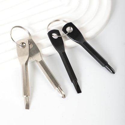 2-in-1 Keychain Screwdriver - Mini Double-Ended Flat & Cross Head - Stainless Steel - Pocket-Sized Tool - V1258-DP02-BOL-31