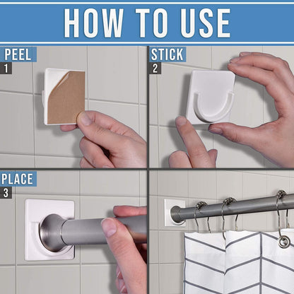 2 Pack White No Drill Shower Curtain Rod Holder Self Adhesive Wall Mounted Bracket V1258-DP02-BOL-313