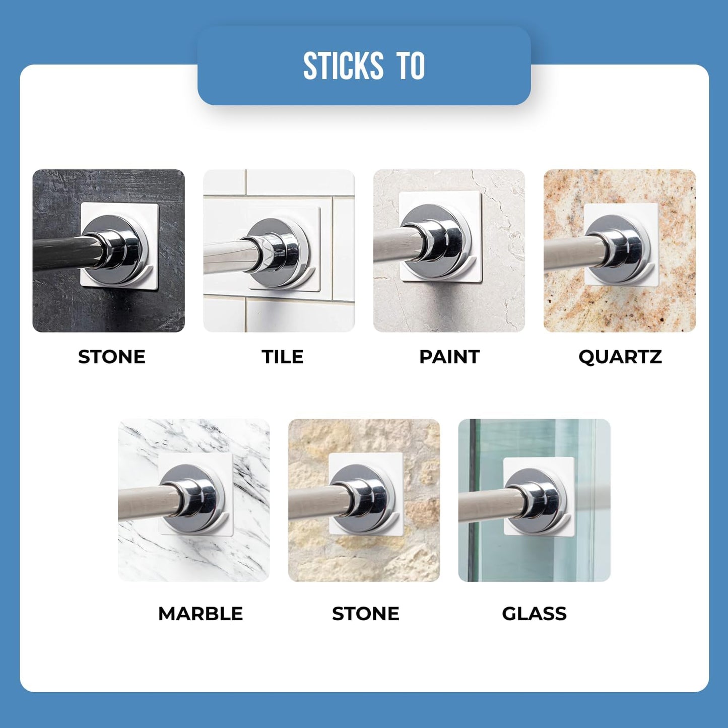 2 Pack White No Drill Shower Curtain Rod Holder Self Adhesive Wall Mounted Bracket V1258-DP02-BOL-313