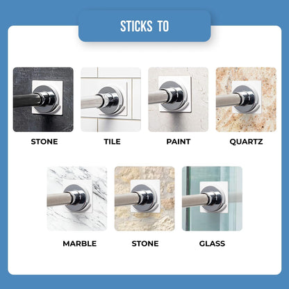 2 Pack White No Drill Shower Curtain Rod Holder Self Adhesive Wall Mounted Bracket V1258-DP02-BOL-313