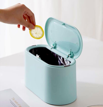 Mini Waste Bin with Lid - Blue - Small Plastic Trash Can for Bathroom Desk Kitchen Office - Removable Compact V1258-DP02-BOL-314