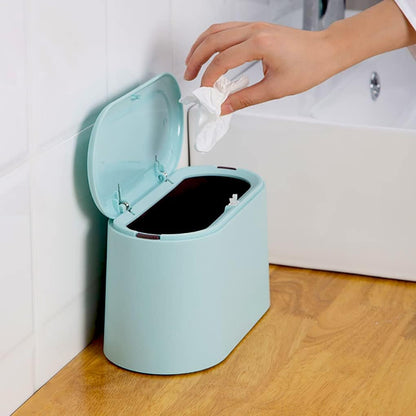 Mini Waste Bin with Lid - Blue - Small Plastic Trash Can for Bathroom Desk Kitchen Office - Removable Compact V1258-DP02-BOL-314