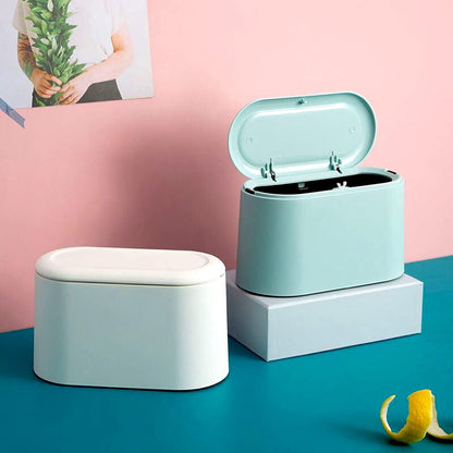 Mini Waste Bin with Lid - Blue - Small Plastic Trash Can for Bathroom Desk Kitchen Office - Removable Compact V1258-DP02-BOL-314