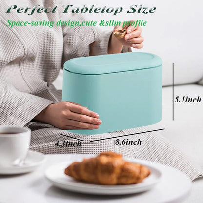 Mini Waste Bin with Lid - Blue - Small Plastic Trash Can for Bathroom Desk Kitchen Office - Removable Compact V1258-DP02-BOL-314
