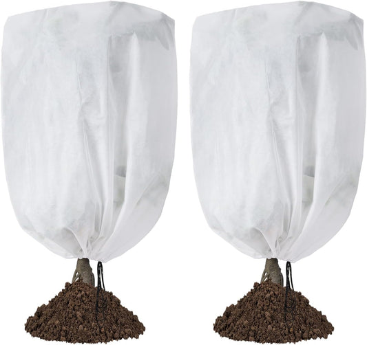 2 Pack Frost Protection Plant Covers White Frost Resistant Fabric Tree Cover with Drawstring Outdoor V1258-DP02-BOL-319