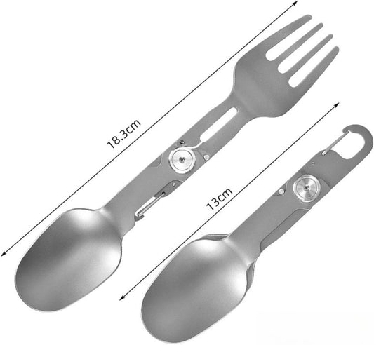 2-in-1 Folding Titanium Cutlery 13cm Silver Camping Spoon & Fork Lightweight Travel Outdoor Utensil V1258-DP02-BOL-32
