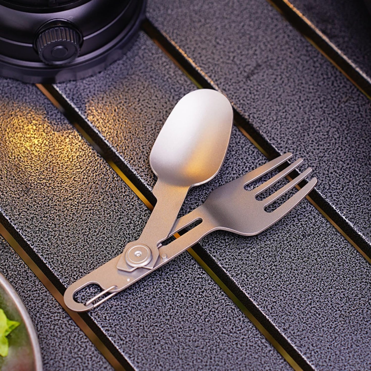 2-in-1 Folding Titanium Cutlery 13cm Silver Camping Spoon & Fork Lightweight Travel Outdoor Utensil V1258-DP02-BOL-32