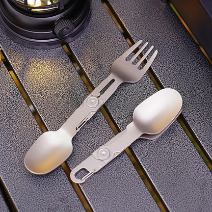 2-in-1 Folding Titanium Cutlery 13cm Silver Camping Spoon & Fork Lightweight Travel Outdoor Utensil V1258-DP02-BOL-32