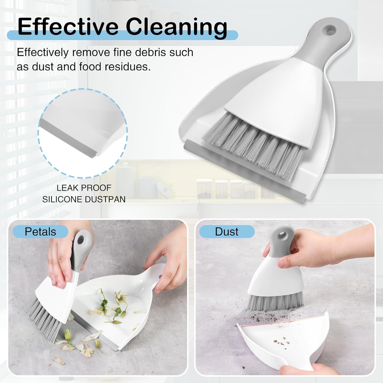 Compact Broom and Dustpan Set with Mini Hand Brush - Portable Cleaning Kit for Home Office Desks Keyboards V1258-DP02-BOL-322