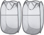 2 Pack Foldable Mesh Laundry Baskets with Reinforced Handles Grey Portable for Home Travel Student Use V1258-DP02-BOL-329