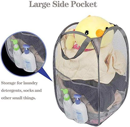 2 Pack Foldable Mesh Laundry Baskets with Reinforced Handles Grey Portable for Home Travel Student Use V1258-DP02-BOL-329