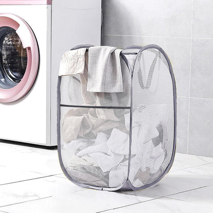 2 Pack Foldable Mesh Laundry Baskets with Reinforced Handles Grey Portable for Home Travel Student Use V1258-DP02-BOL-329