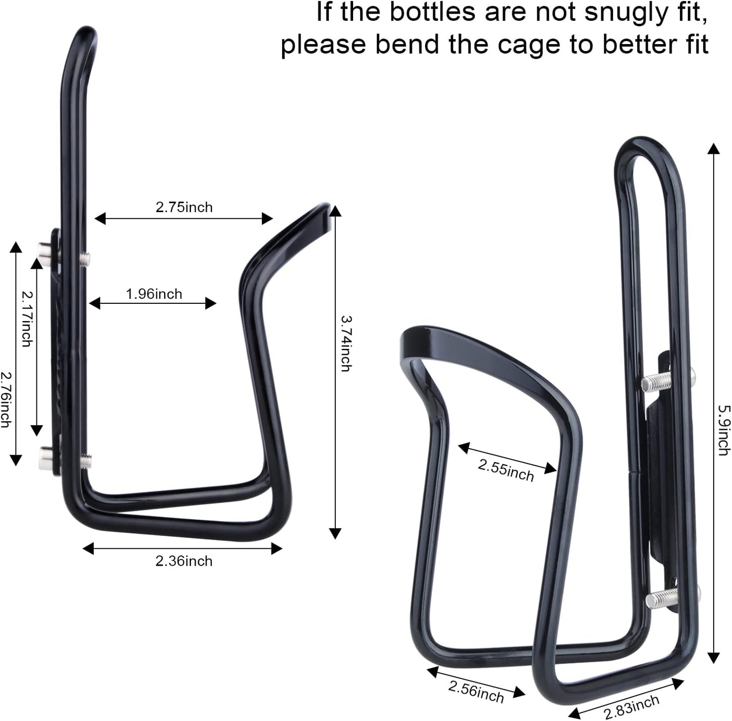 Aluminium Bicycle Water Bottle Cage Universal 70-76mm Mount Lightweight Black with Screws V1258-DP02-BOL-332