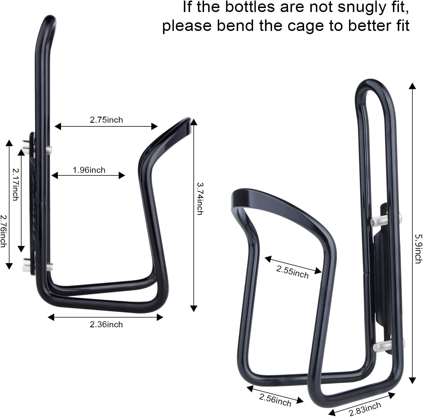 Aluminium Bicycle Water Bottle Cage Universal 70-76mm Mount Lightweight Black with Screws V1258-DP02-BOL-332