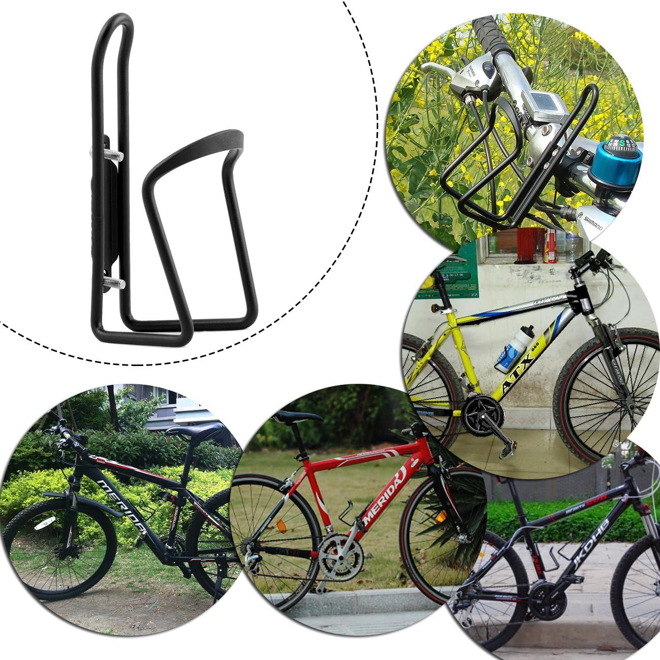 Aluminium Bicycle Water Bottle Cage Universal 70-76mm Mount Lightweight Black with Screws V1258-DP02-BOL-332