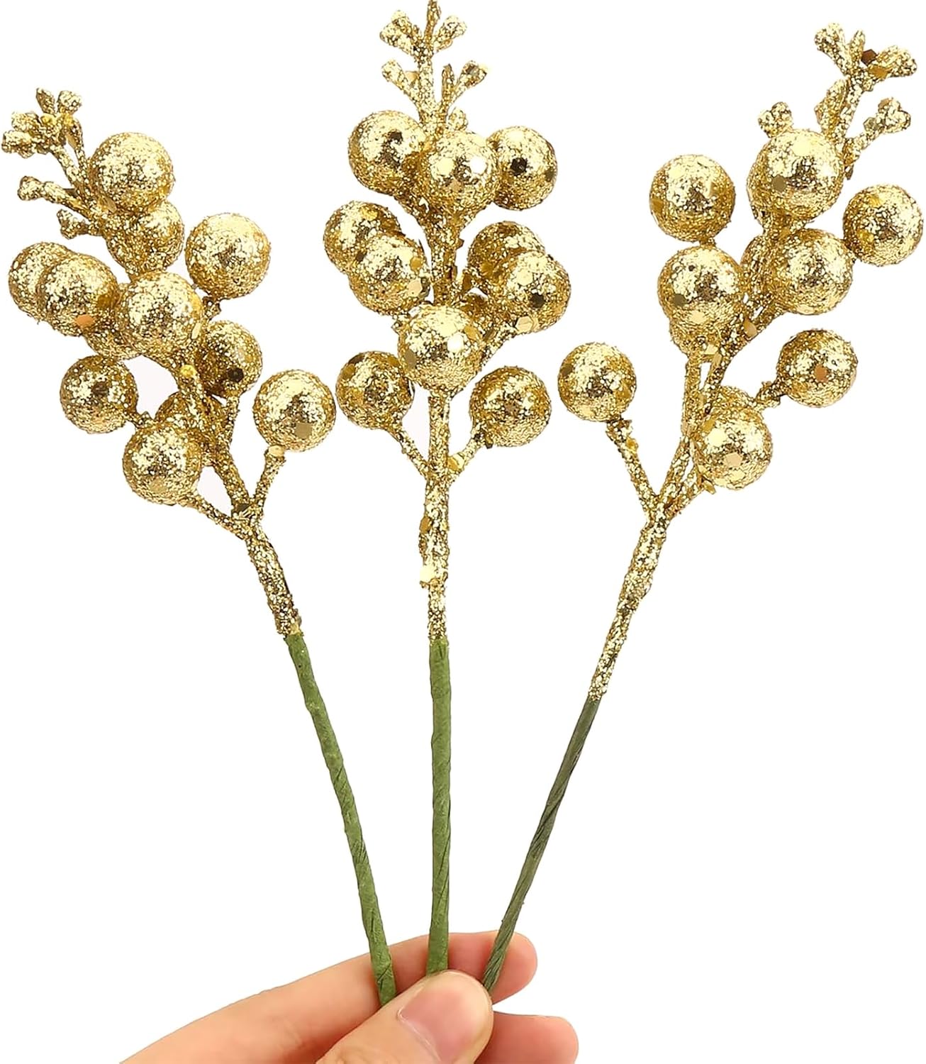 20 Gold Glitter Berry Ornaments Christmas Tree Decorations Artificial Xmas Tree Filler DIY Wreath Festive V1258-DP02-BOL-338