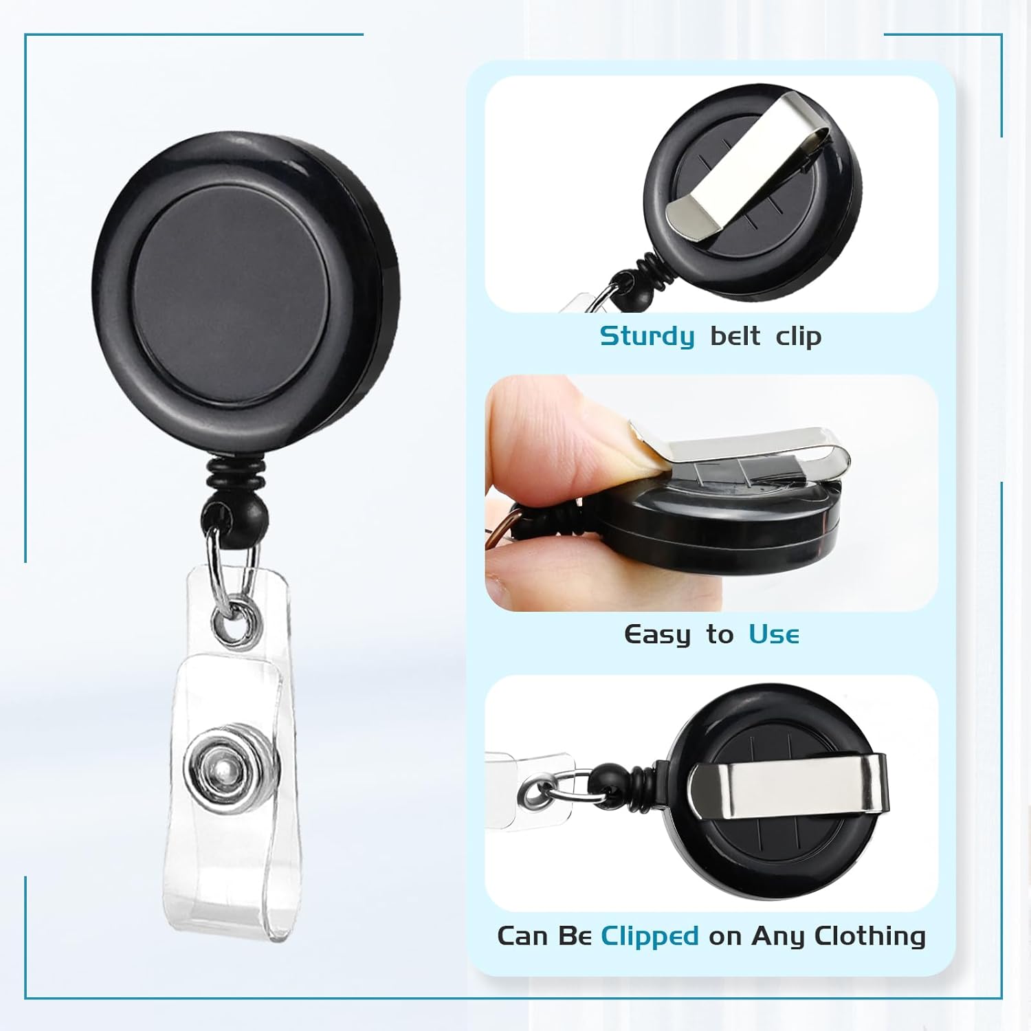 2 Pack Black Retractable ID Badge Holders with Belt Clip for Teachers Students Office Staff V1258-DP02-BOL-341