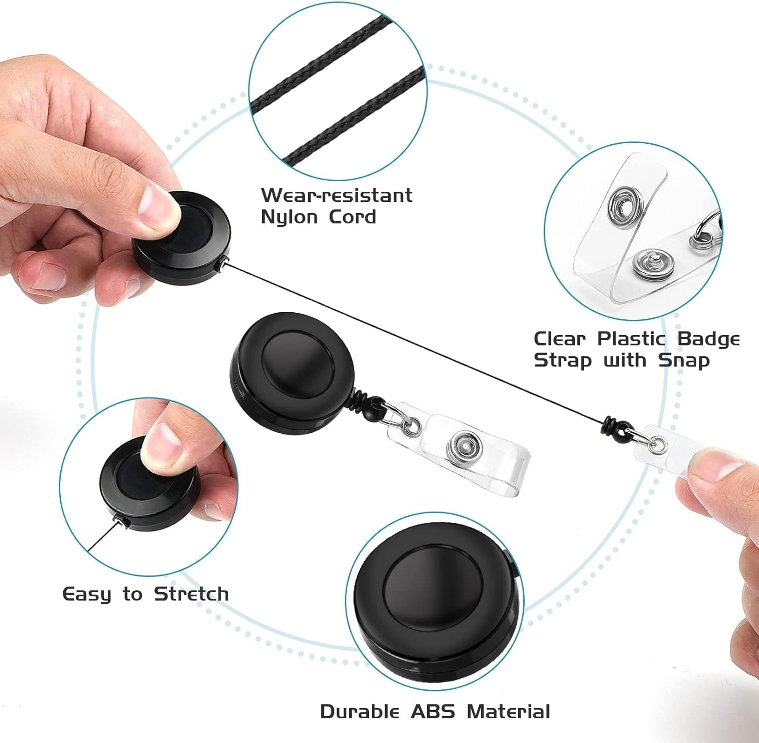 2 Pack Black Retractable ID Badge Holders with Belt Clip for Teachers Students Office Staff V1258-DP02-BOL-341