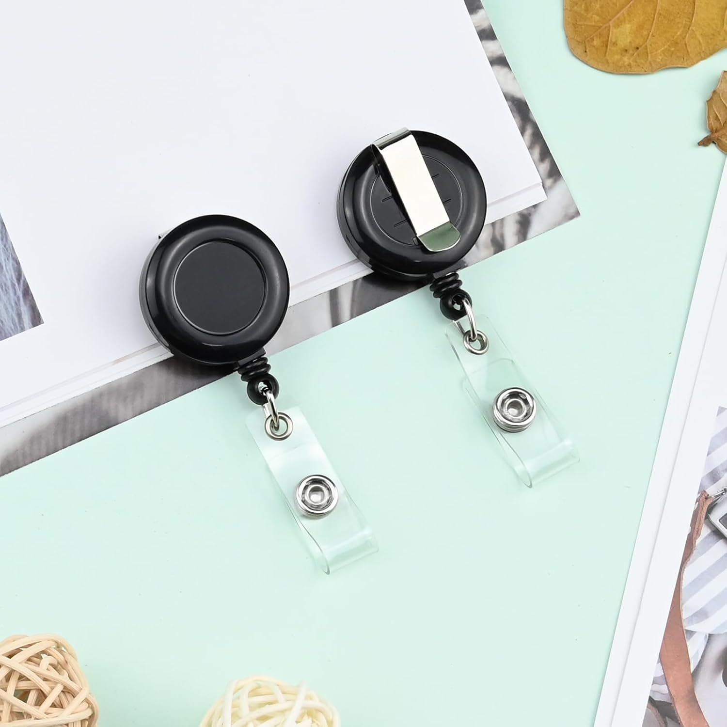 2 Pack Black Retractable ID Badge Holders with Belt Clip for Teachers Students Office Staff V1258-DP02-BOL-341
