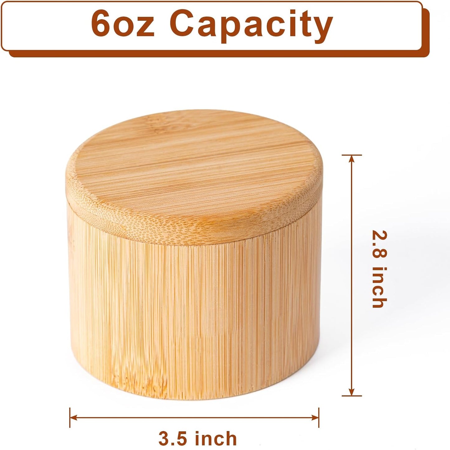 Bamboo Salt Grinder with Magnetic Rotating Lid Round Salt Container for Storing Salt Pepper Sugar and Spices V1258-DP02-BOL-345