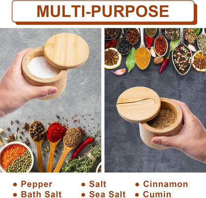 Bamboo Salt Grinder with Magnetic Rotating Lid Round Salt Container for Storing Salt Pepper Sugar and Spices V1258-DP02-BOL-345