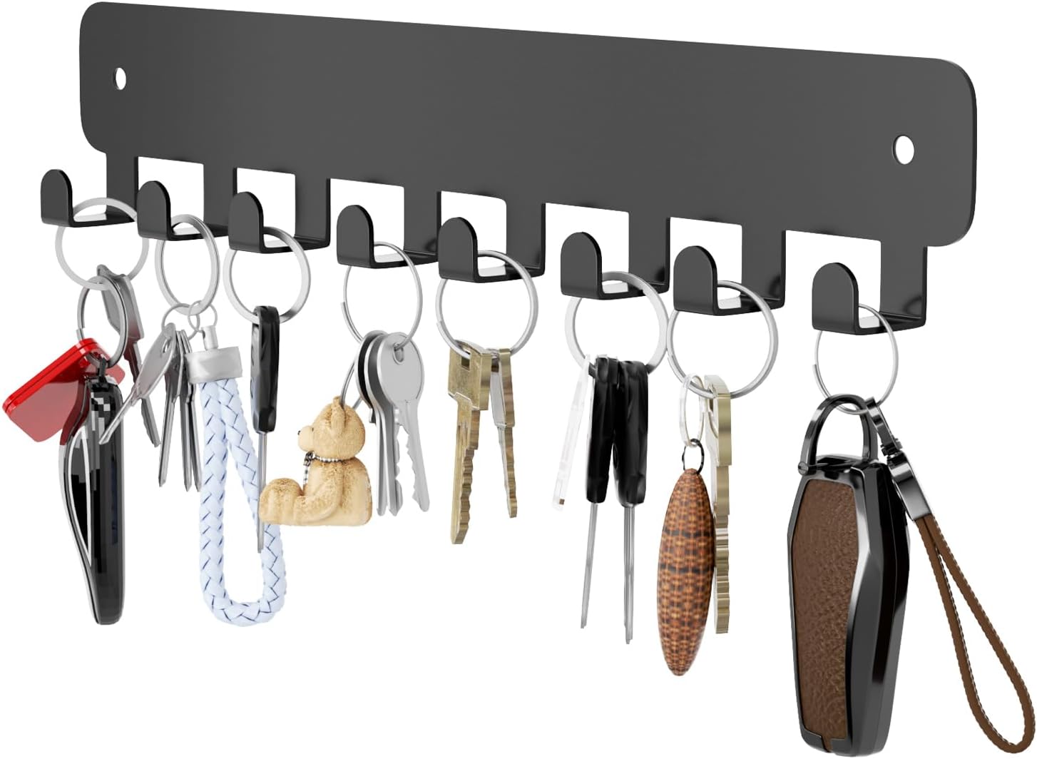 8 Hook Metal Key Rack Black Self-Adhesive or Screw Mount for Kitchen Office Hallway V1258-DP02-BOL-347