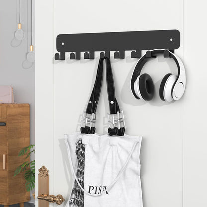 8 Hook Metal Key Rack Black Self-Adhesive or Screw Mount for Kitchen Office Hallway V1258-DP02-BOL-347