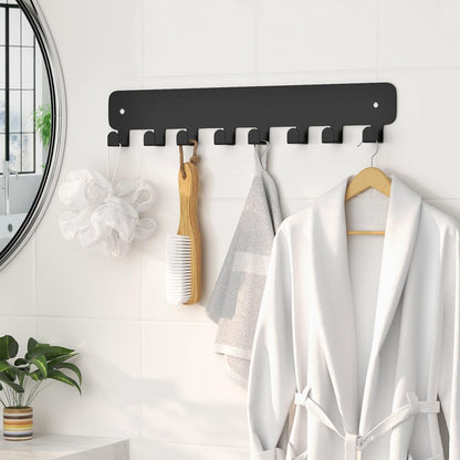 8 Hook Metal Key Rack Black Self-Adhesive or Screw Mount for Kitchen Office Hallway V1258-DP02-BOL-347